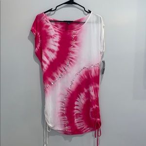 INC pink and white tie dye top